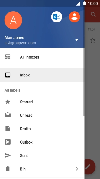 Press the required email account.