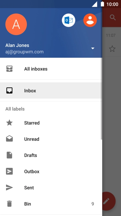 Press the required email account.