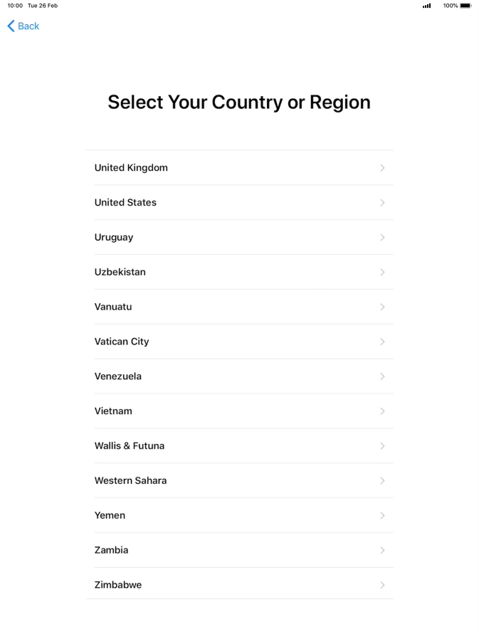 Press the required country or area.