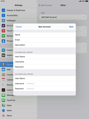 Press Username and key in the username for your email account. Please note that if you're using Vodafone's outgoing server, leave the username field empty.