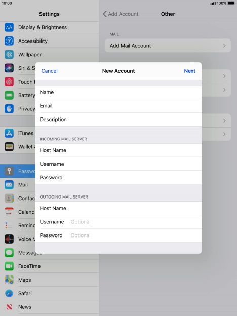 Press Username and key in the username for your email account. Please note that if you're using Vodafone's outgoing server, leave the username field empty.