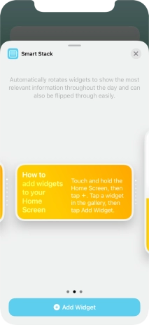 Slide your finger right or left on the screen to select the required widget size.