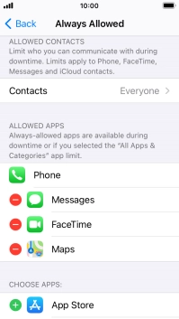 Press the add icon next to the required app to add it to the list of allowed apps during Downtime.