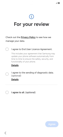 Press the fields next to the required settings to select them.