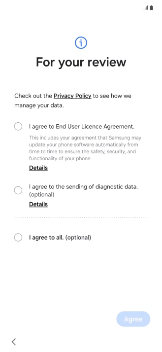 Press the fields next to the required settings to select them.