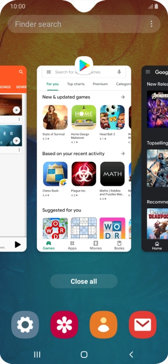 To end one running application, slide your finger upwards on the required application.
