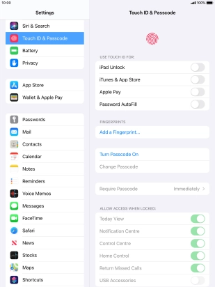 Press Turn Passcode On and key in a lock code of your own choice twice.