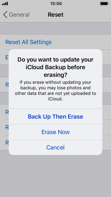 Press the required setting.