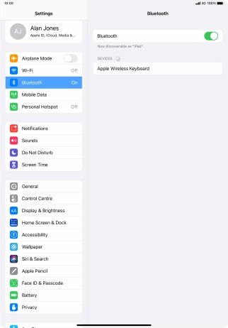 Press the required Bluetooth device and follow the instructions on the screen to pair the device with your tablet.