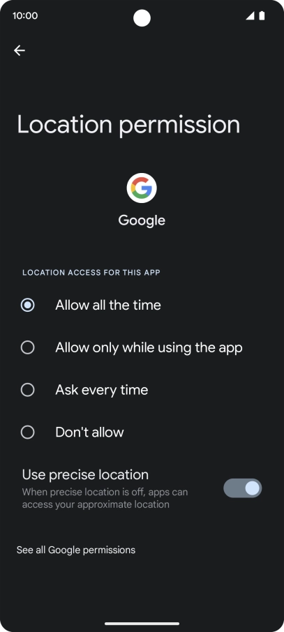 Press the required setting.