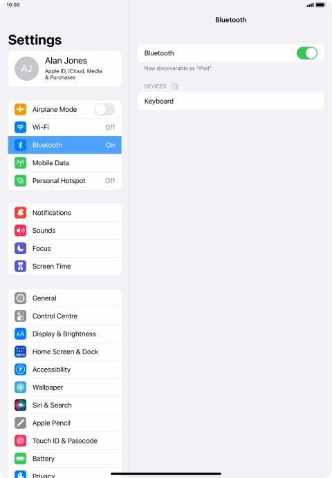 Press the required Bluetooth device and follow the instructions on the screen to pair the device with your tablet.