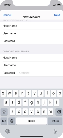 Press Password and key in the password for your email account. Please note that if you're using Vodafone's outgoing server, leave the password field empty.