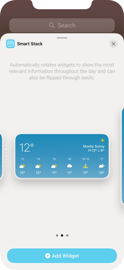 Slide your finger right or left on the screen to select the required widget size.