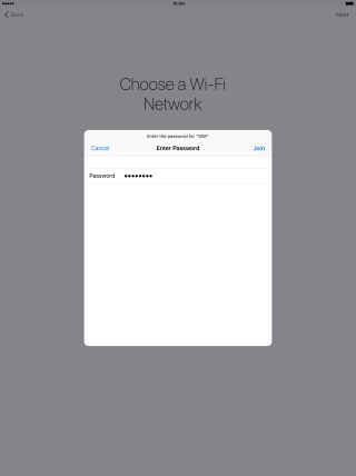 Key in the password for the Wi-Fi network and press Join.