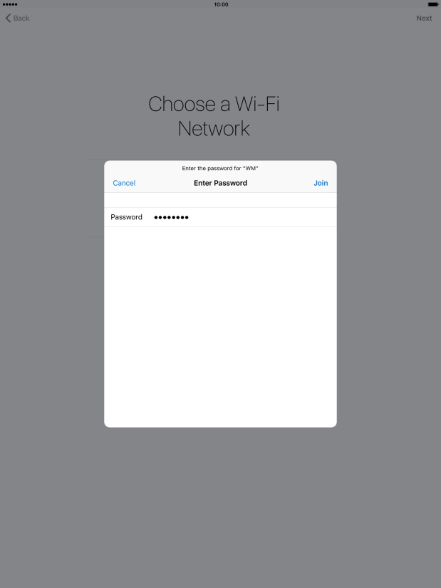 Key in the password for the Wi-Fi network and press Join.
