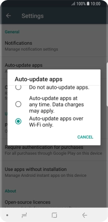 To turn on automatic update of apps using Wi-Fi, press Auto-update apps over Wi-Fi only..