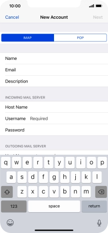 Press Username and key in the username for your email account.
