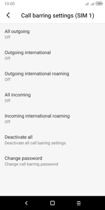 Press the required barring type to turn the function on or off.
