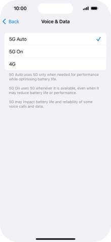 To turn on automatic switch between 5G and 4G, press 5G Auto.