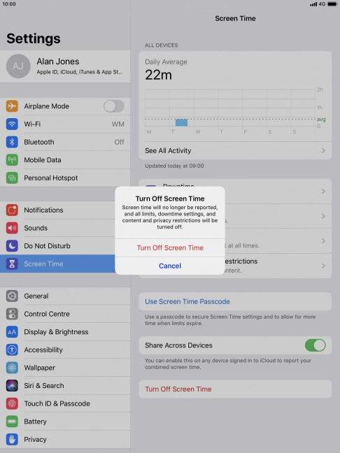 Press Turn Off Screen Time.