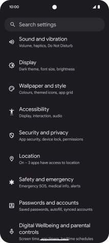 Press Security and privacy.