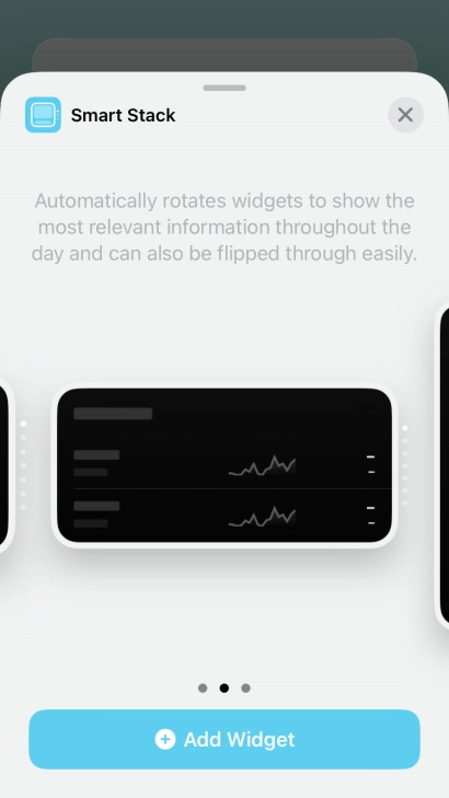 Slide your finger right or left on the screen to select the required widget size.