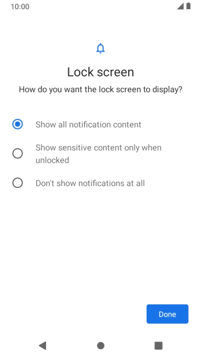 Press the required setting.