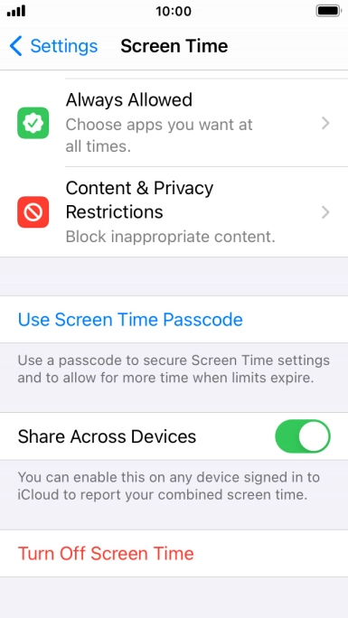 Press Turn Off Screen Time.