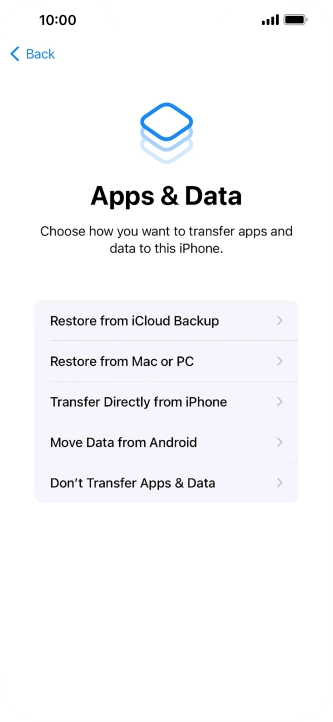 Press Don't Transfer Apps & Data and follow the instructions on the screen to finish the activation.