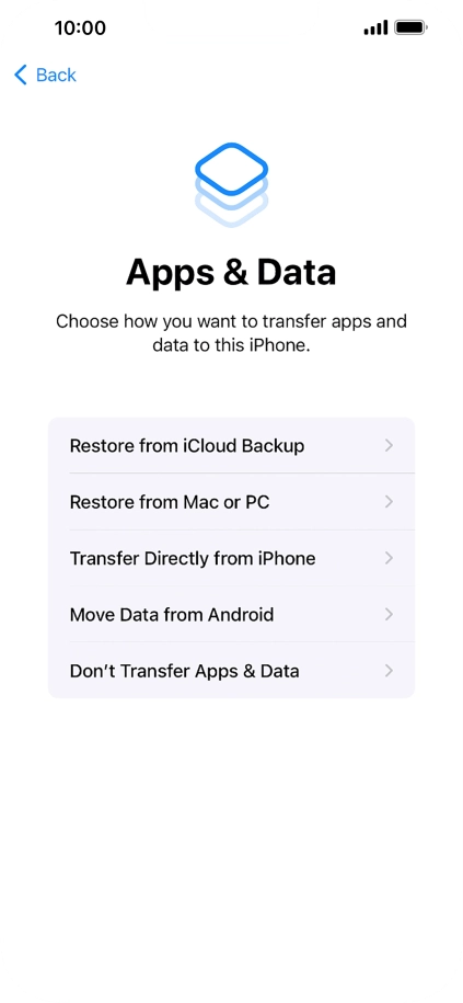 Press Don't Transfer Apps & Data and follow the instructions on the screen to finish the activation.