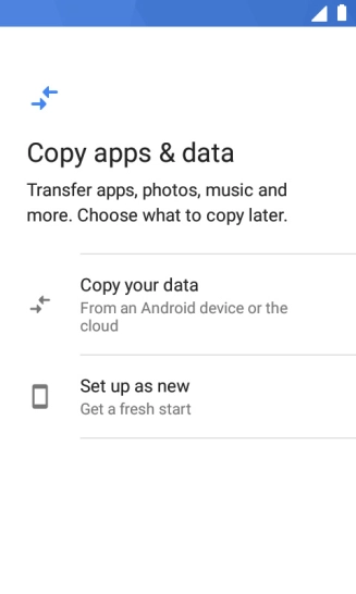 You can transfer the contents of another phone to your phone when it's activated for the first time and after a factory reset. When this screen is displayed, your phone is ready to transfer contents from another phone.