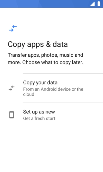 You can transfer the contents of another phone to your phone when it's activated for the first time and after a factory reset. When this screen is displayed, your phone is ready to transfer contents from another phone.