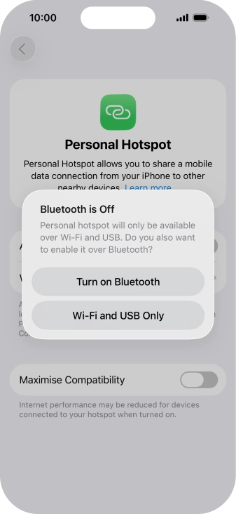 If Wi-Fi is turned on, press Wi-Fi and USB Only.