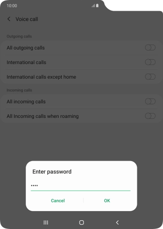 Key in your barring password and press OK. The default barring password is 0000.