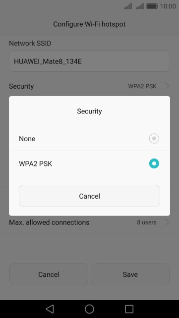 Press WPA2 PSK to password protect your Wi-Fi hotspot.