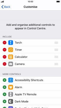 Press the delete icon next to the required function to remove it from Control Centre.