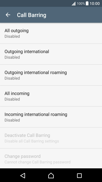 Press the required barring type.
