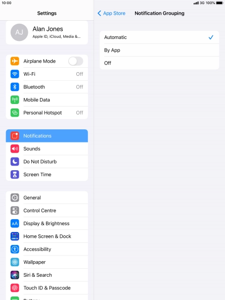 Press the required setting.