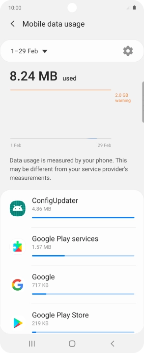 The data usage for each application is displayed below the name of the application.