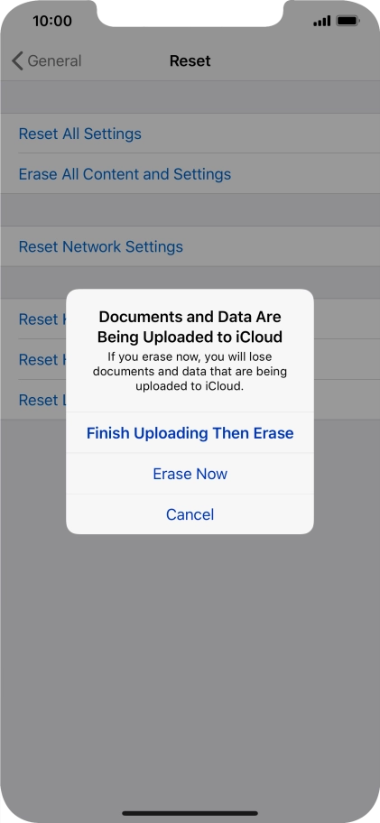 Press the required setting.