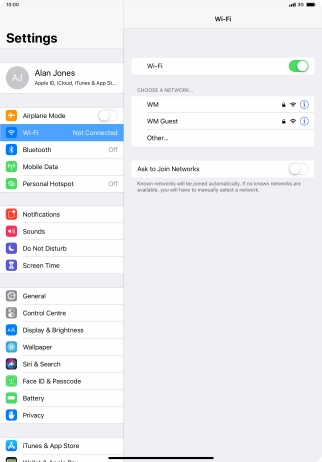 Press the required Wi-Fi network and key in the password for the Wi-Fi network.