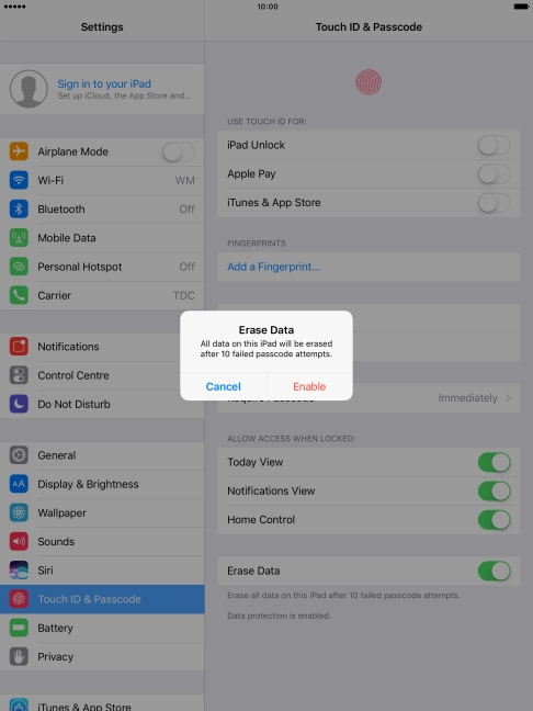 If you turn on the function, press Enable.