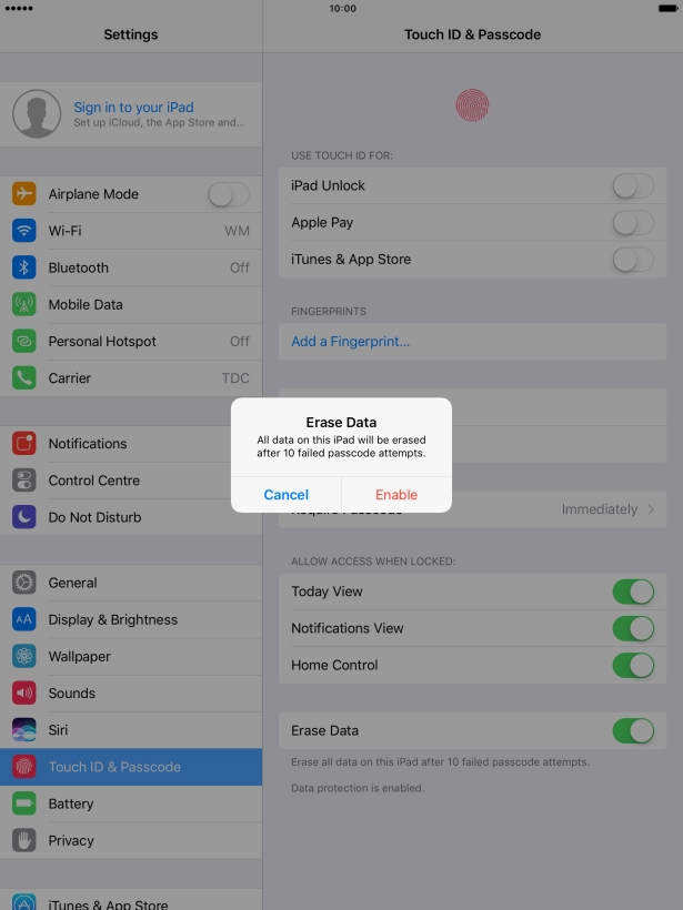If you turn on the function, press Enable.