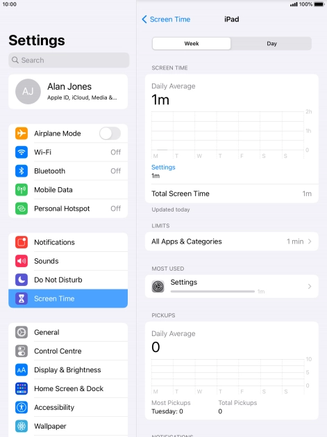 The use for the past week is displayed next to Total Screen Time.