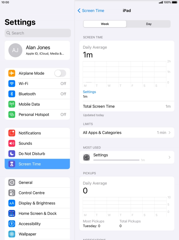 The use for the past week is displayed next to Total Screen Time.