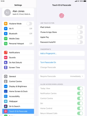 Press Turn Passcode On and key in a lock code of your own choice twice.