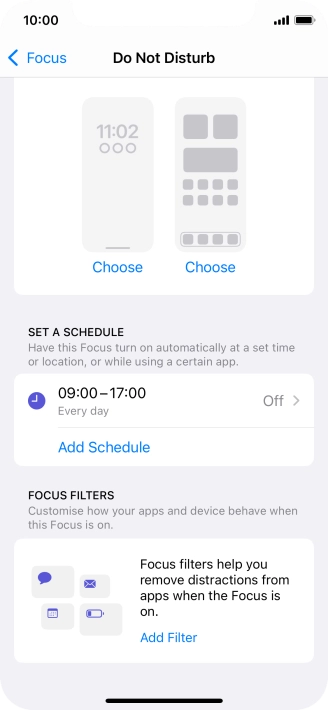 Press Add Schedule and follow the instructions on the screen to select settings for automatic activation of Do Not Disturb.