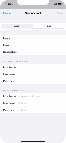 Press Host Name and key in the name or IP address of your email provider's outgoing server. Please note that if you can't send email messages when using your email provider's outgoing server, key in smtp.vodafone.net.au (Vodafone's outgoing server).