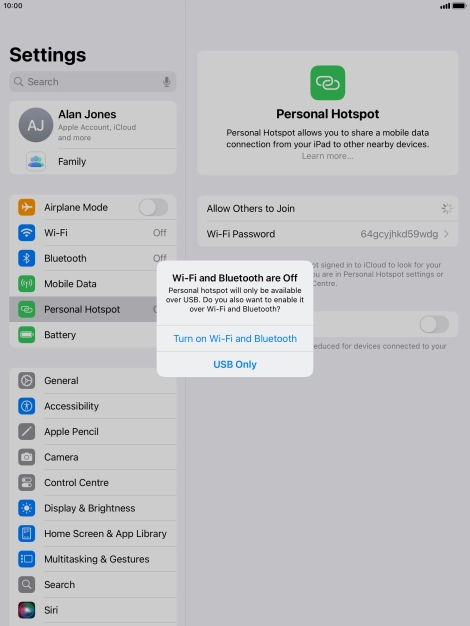 If Wi-Fi is turned off, press Turn on Wi-Fi and Bluetooth.