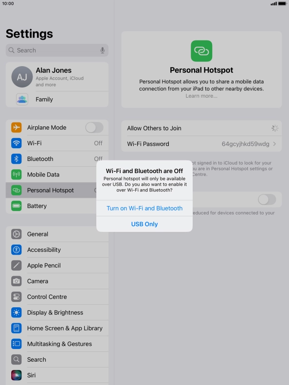 If Wi-Fi is turned off, press Turn on Wi-Fi and Bluetooth.